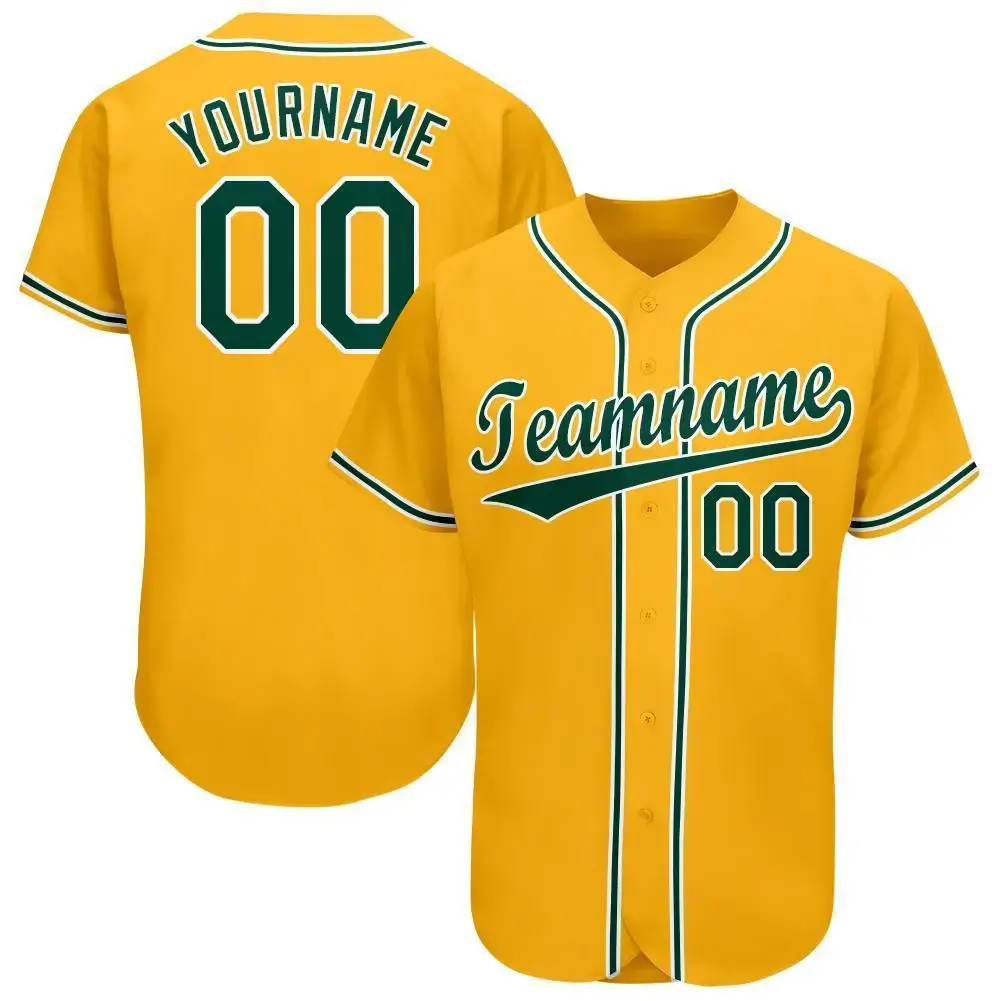 Custom Gold Baseball Jersey with Green-White