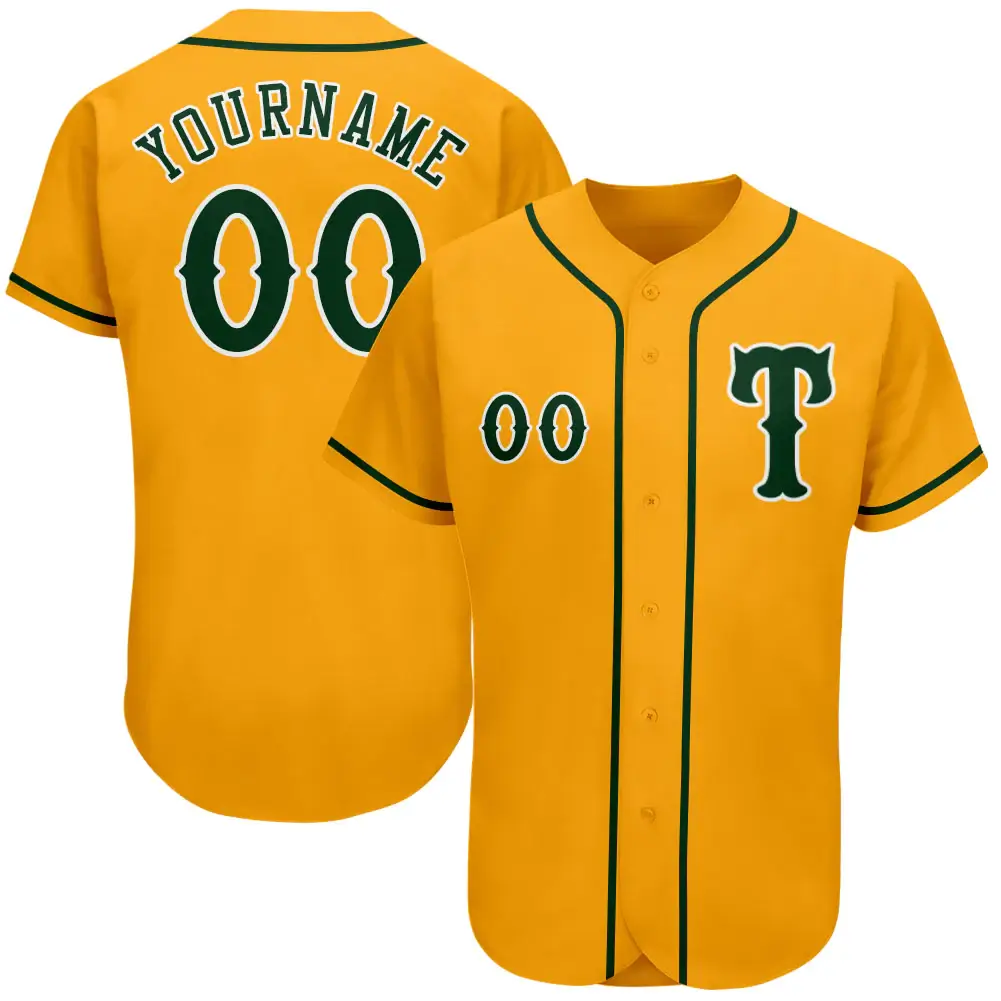 Custom Gold Baseball Jersey with Green-White