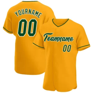 Custom Gold Baseball Jersey with Green-White