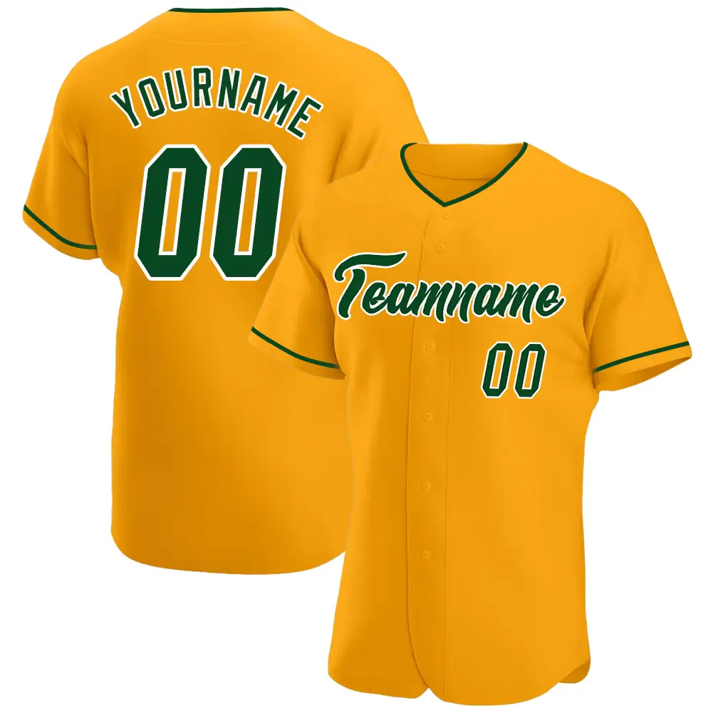 Custom Gold Baseball Jersey with Green-White