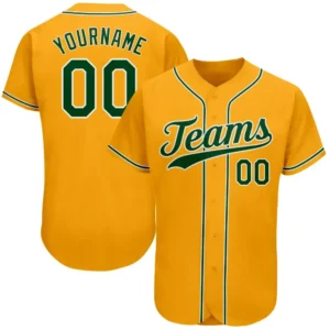 Custom Gold Baseball Jersey with Green-White