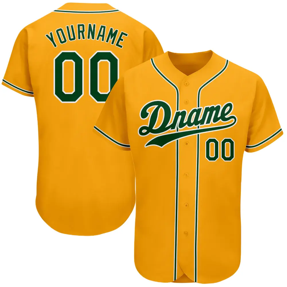 Custom Gold Baseball Jersey with Green-White