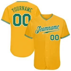 Custom Gold Baseball Jersey with Kelly Green-White