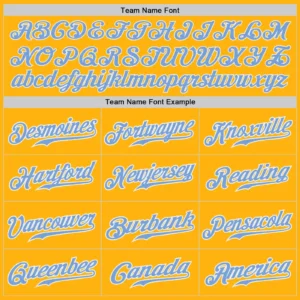 Custom Gold Baseball Jersey with Light Blue-White - Image 2