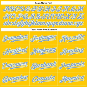 Custom Gold Baseball Jersey with Light Blue-White - Image 2