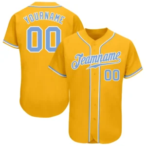Custom Gold Baseball Jersey with Light Blue-White