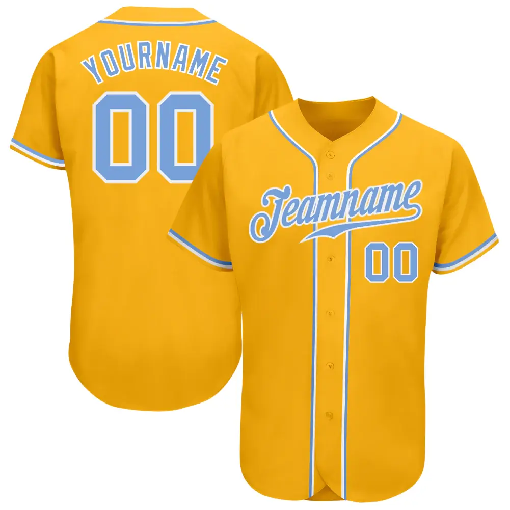 Custom Gold Baseball Jersey with Light Blue-White