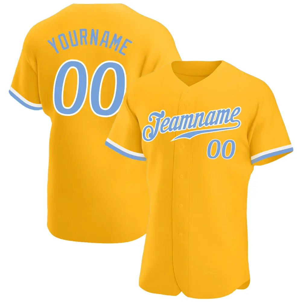 Custom Gold Baseball Jersey with Light Blue-White
