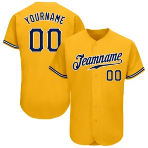 Custom Gold Baseball Jersey with Navy-White