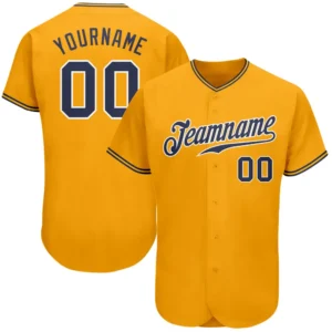 Custom Gold Baseball Jersey with Navy-White