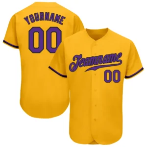 Custom Gold Baseball Jersey with Purple-Black