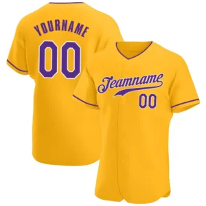 Custom Gold Baseball Jersey with Purple-White