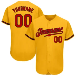 Custom Gold Baseball Jersey with Red-Black