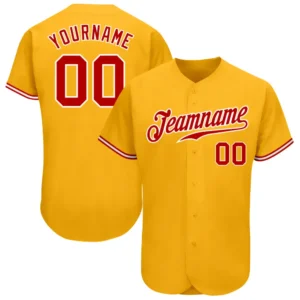 Custom Gold Baseball Jersey with Red-White