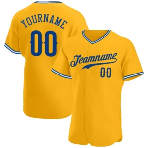 Custom Gold Baseball Jersey with Royal-White