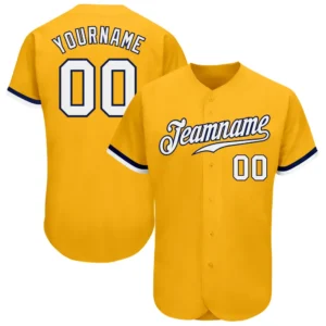 Custom Gold Baseball Jersey with White-Navy