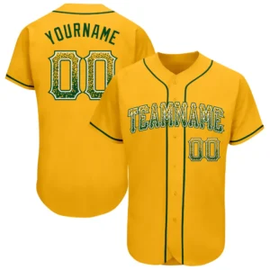 Custom Gold Drift Fashion Baseball Jersey with Green-White