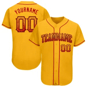 Custom Gold Drift Fashion Baseball Jersey with Red-Black