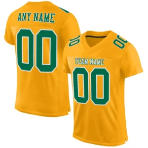 Custom Gold Mesh Football Jersey with Kelly Green