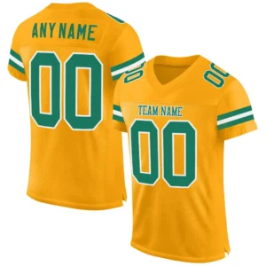 Custom Gold Mesh Football Jersey with Kelly Green-White