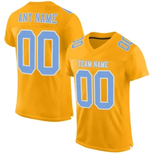 Custom Gold Mesh Football Jersey with Light Blue