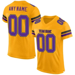 Custom Gold Mesh Football Jersey with Purple-Black