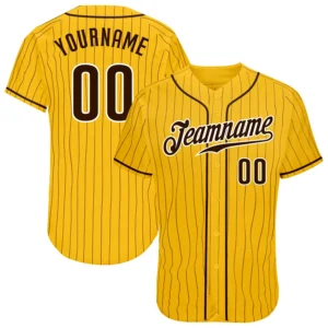 Custom Gold Pinstripe Baseball Jersey with Brown-White