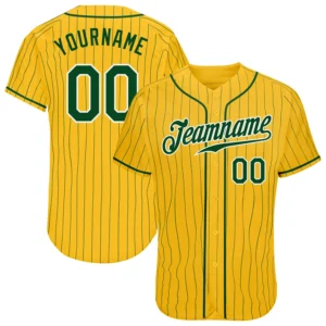 Custom Gold Pinstripe Baseball Jersey with Green-White
