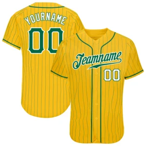 Custom Gold Pinstripe Baseball Jersey with Kelly Green-White