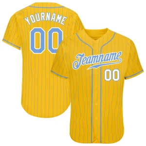 Custom Gold Pinstripe Baseball Jersey with Light Blue-White