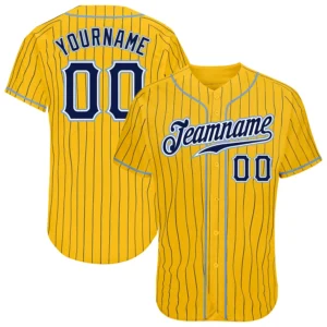 Custom Gold Pinstripe Baseball Jersey with Navy-Light Blue