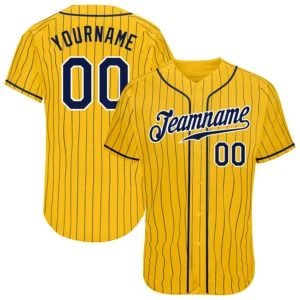 Custom Gold Pinstripe Baseball Jersey with Navy-White