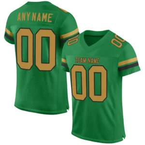 Custom Grass Green Mesh Football Jersey with Old Gold-Black