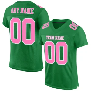Custom Grass Green Mesh Football Jersey with Pink