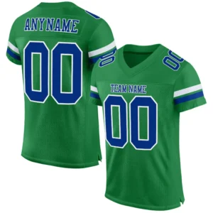 Custom Grass Green Mesh Football Jersey with Royal-White
