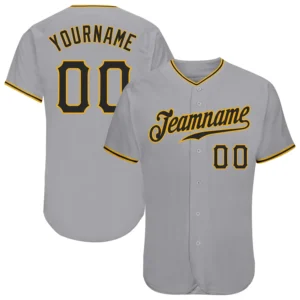 Custom Gray Baseball Jersey with Black-Gold