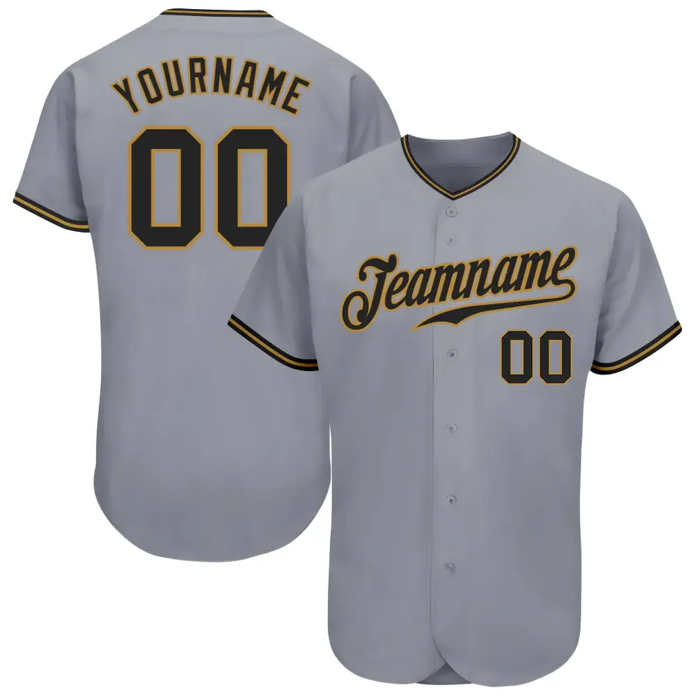 Custom Gray Baseball Jersey with Black-Old Gold