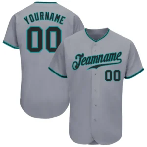 Custom Gray Baseball Jersey with Black-Teal