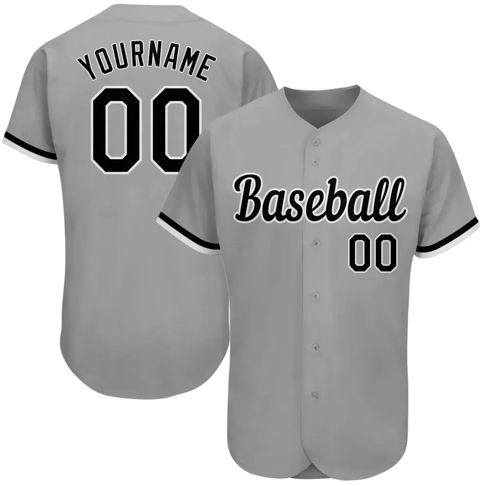 Custom Gray Baseball Jersey with Black-White