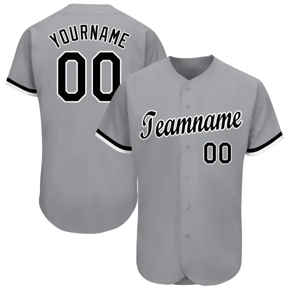 Custom Gray Baseball Jersey with Black-White