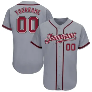 Custom Gray Baseball Jersey with Crimson-Black