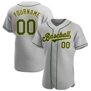 Custom Gray Baseball Jersey with Green-Gold
