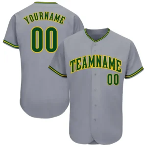 Custom Gray Baseball Jersey with Green-Gold