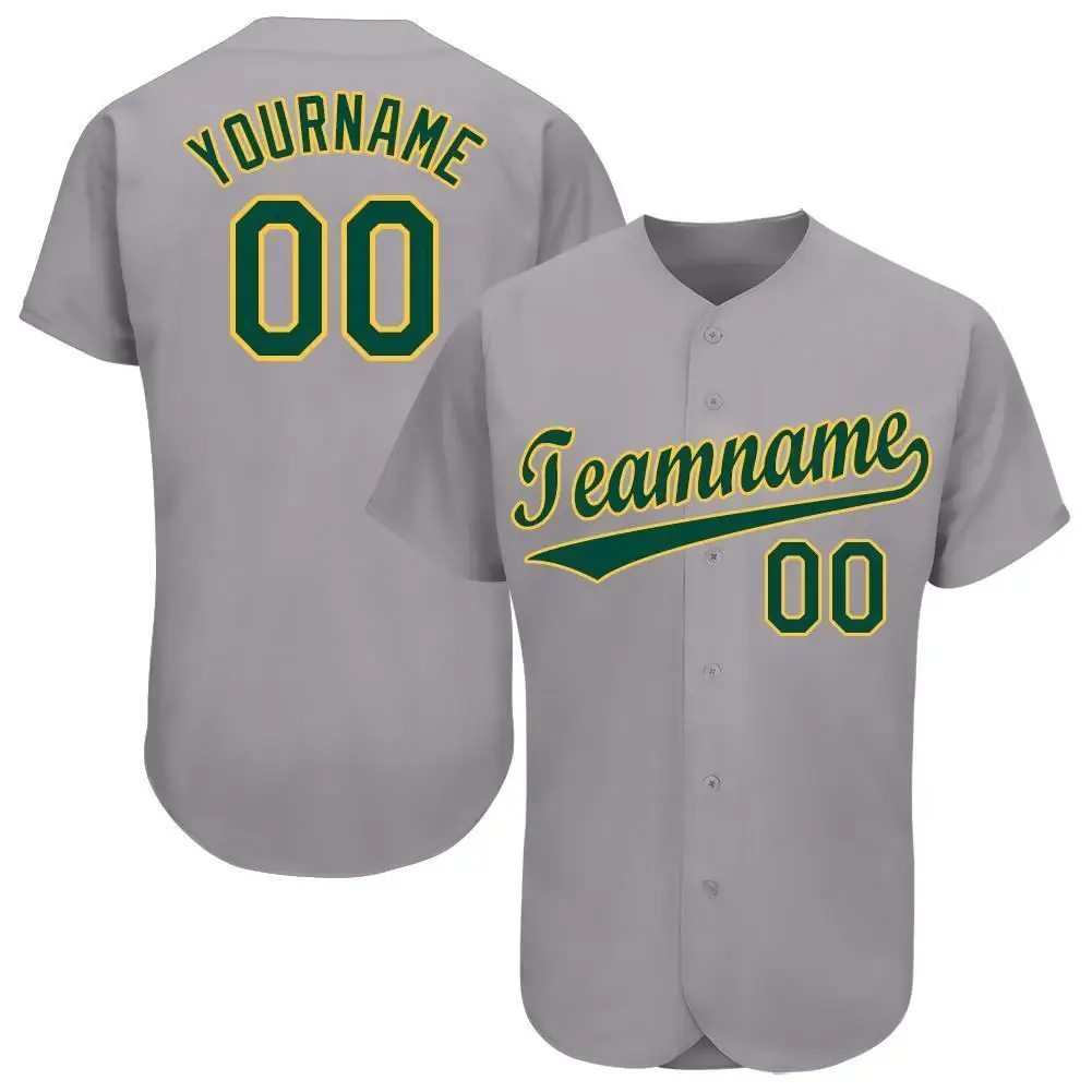 Custom Gray Baseball Jersey with Green-Gold