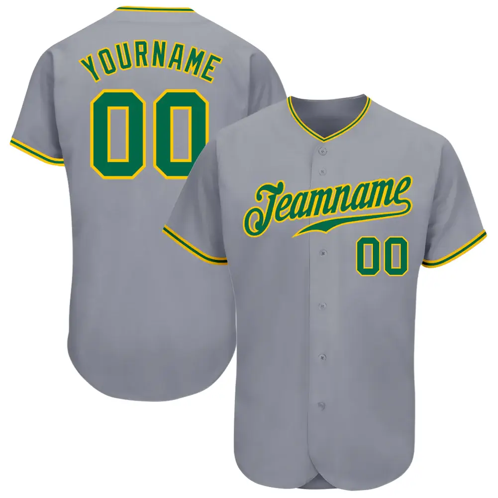 Custom Gray Baseball Jersey with Kelly Green-Gold