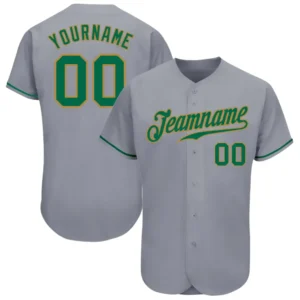 Custom Gray Baseball Jersey with Kelly Green-Old Gold