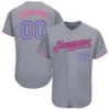 Custom Gray Baseball Jersey with Light Blue-Pink