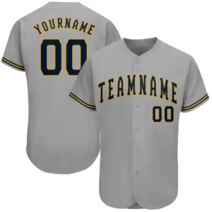 Custom Gray Baseball Jersey with Navy-Old Gold