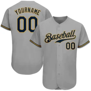 Custom Gray Baseball Jersey with Navy-Old Gold