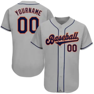 Custom Gray Baseball Jersey with Navy-Orange